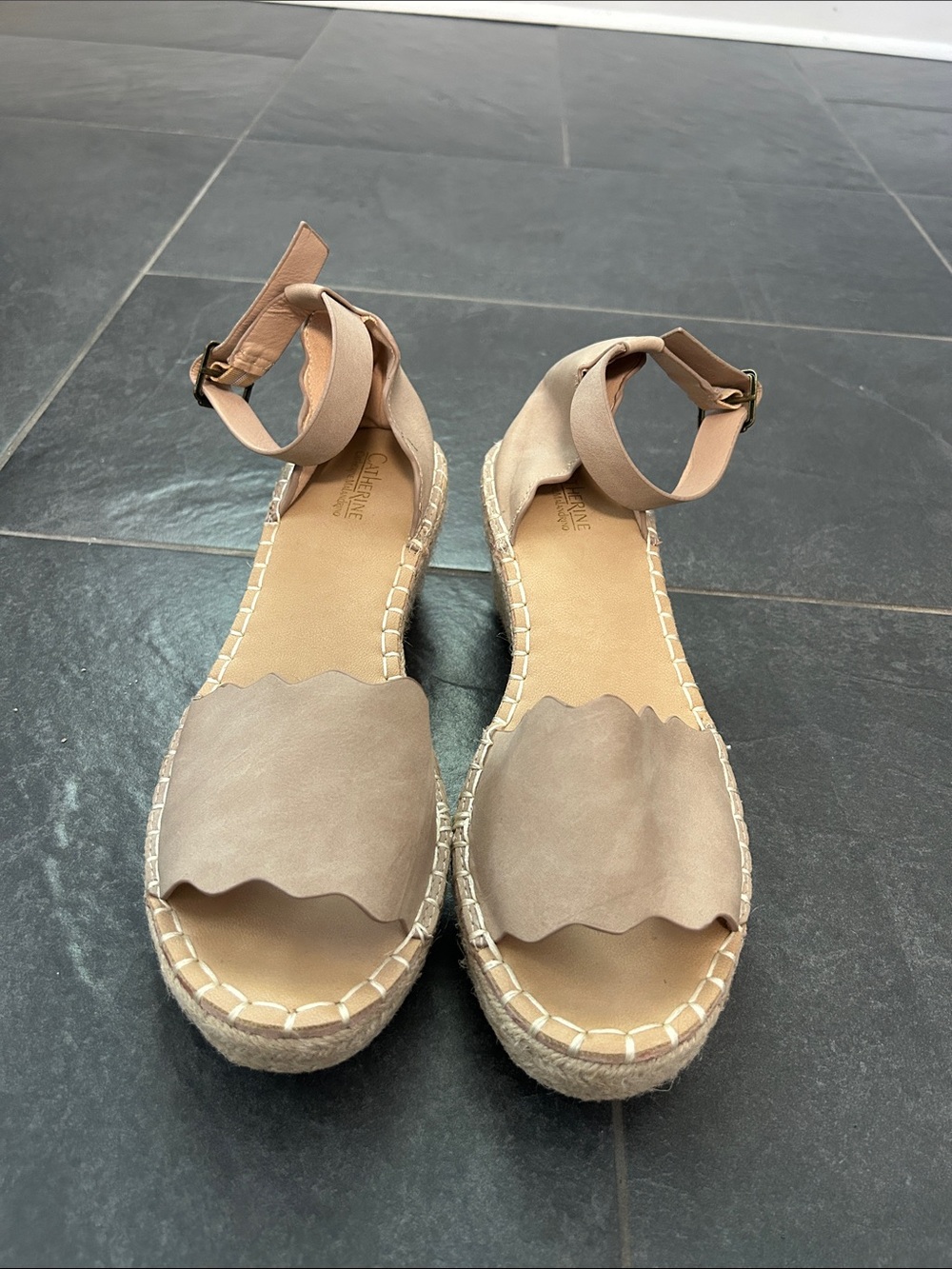Beige Ankle-Strap Espadrille Wedges